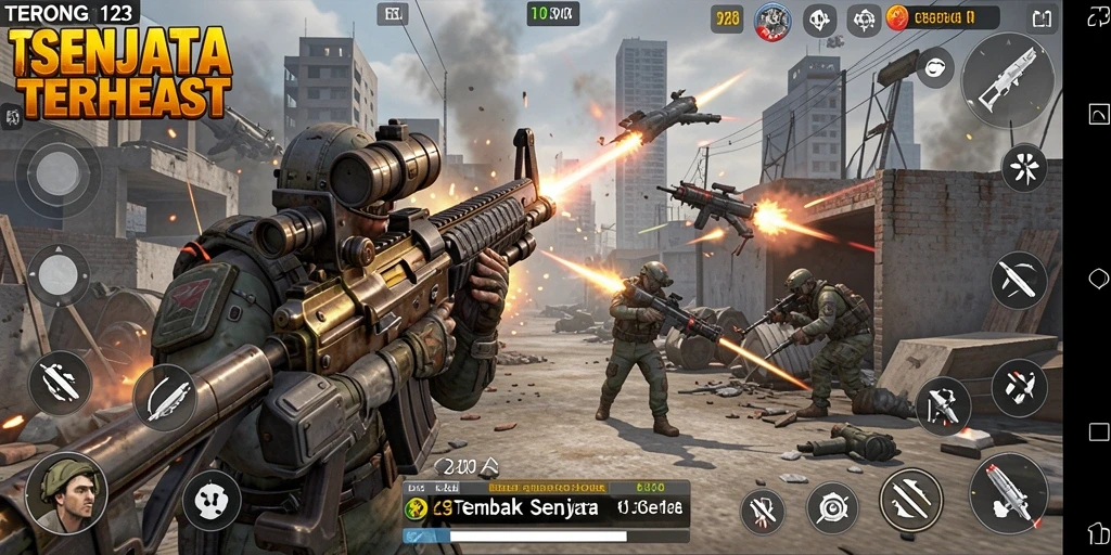 Tampilan antarmuka permainan Tembak Senjata yang menarik dan intuitif.