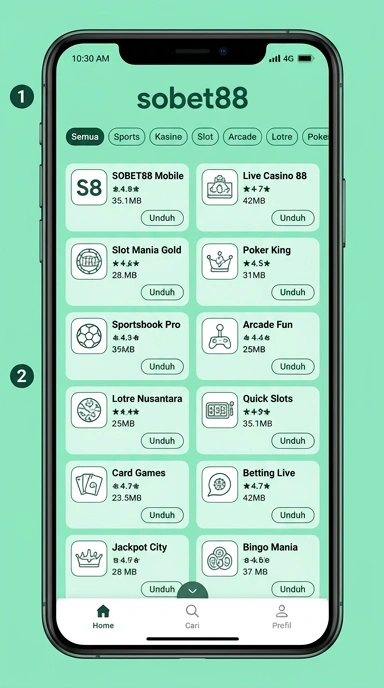 Tampilan katalog aplikasi sobet88